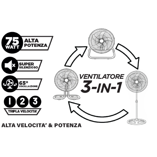 AIRONTEK - VENTILATORE 3 IN 1 - Ø 45CM - 75W